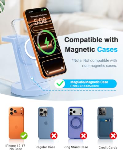 25W MagSafe Charging Station, 3-in-1 Magnetic Wireless Charger for Apple - color: Blue