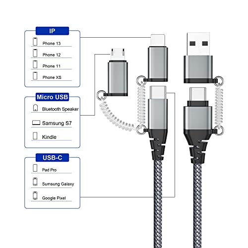 Multi USB Data Cable 1.5M, Lightning/USB C to USB C 60W 3A Charging Cable