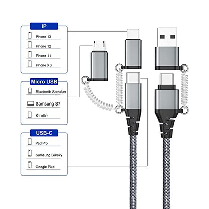 Multi USB Data Cable 1.5M, Lightning/USB C to USB C 60W 3A Charging Cable