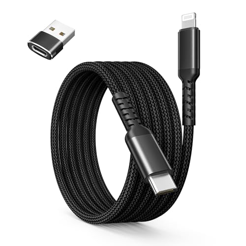 Basesailor USB C to Lightning Charger Cable 3.3FT with USB A Adapter - color: Black, size: 3.3FT/1M