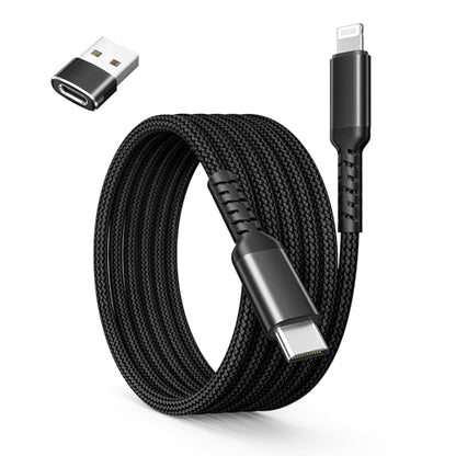 Basesailor USB C to Lightning Charger Cable 3.3FT with USB A Adapter - color: Black, size: 3.3FT/1M
