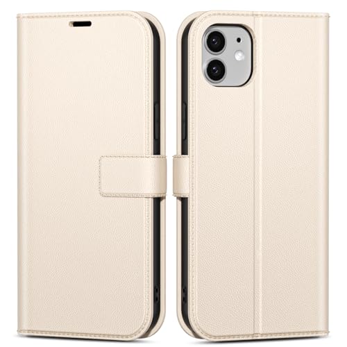 oakxco for iPhone 12 Mini Wallet Case with Credit Card Holder, Magnetic RFID Slim Folio Book Flip Leather Phone Case for Women Men Girl, Cute Soft Silicone Rubber Shockproof Cover, Beige White - color: Beige, size: 12 Mini