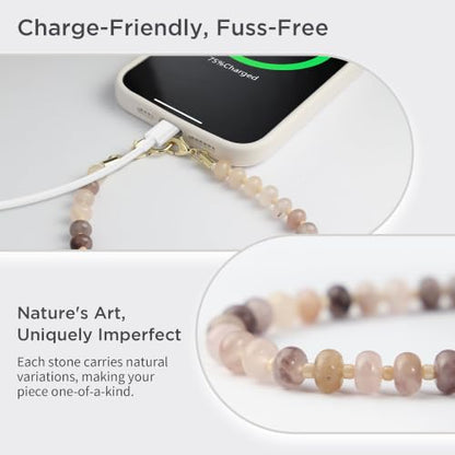 POSADINA Natural Stone Phone Charm, Beaded Healing Phone Wrist Strap, Handmade Cellphone Chain Lanyard with Tether Tab - color: Charoite