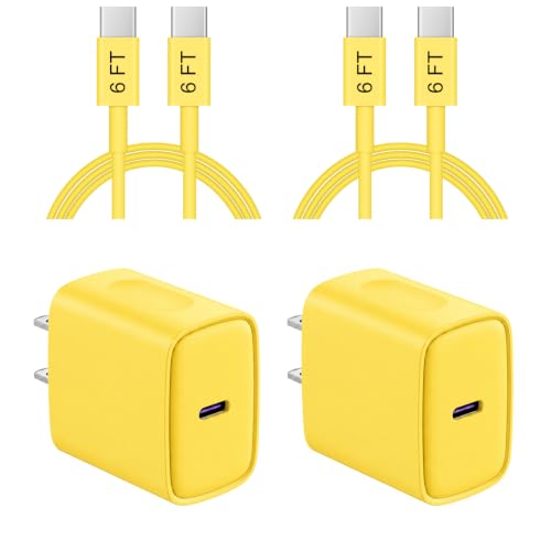 iPhone 17 16 15 Charger Fast Charging 6FT - 20W USB C Charger Block - color: Yellow, size: 6FT