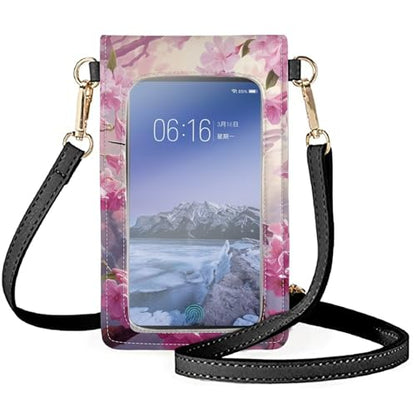 WELLFLYHOM Mini Touchscreen Crossbody Phone Bags for Women with Card Slots Shoulder Bag Purse Leather - color: 1 Hummingbird Pink