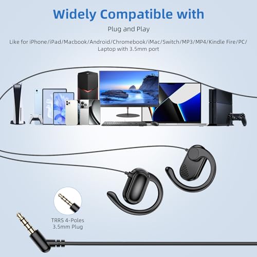 APETOO 3.5mm Open-Ear Headphones with Earhook Mic & Volume Control, 4.9ft