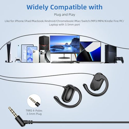 APETOO 3.5mm Open-Ear Headphones with Earhook Mic & Volume Control, 4.9ft