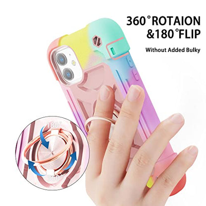 MARKILL Compatible with iPhone 11 Case 6.1 Inch with 360°Rotate Ring Stand, Military Grade Drop Protection Full Body Rugged Heavy Duty Case 3 in 1 Protective Cover - color: Rainbow Pink, size: iPhone 11 6.1"