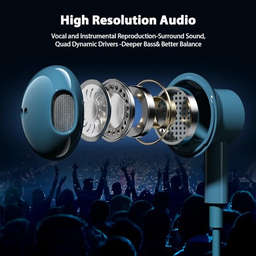 Jelanry Magnetic USB-C Wired Earbuds HiFi Stereo Headphones with Mic, Blue - color: Blue
