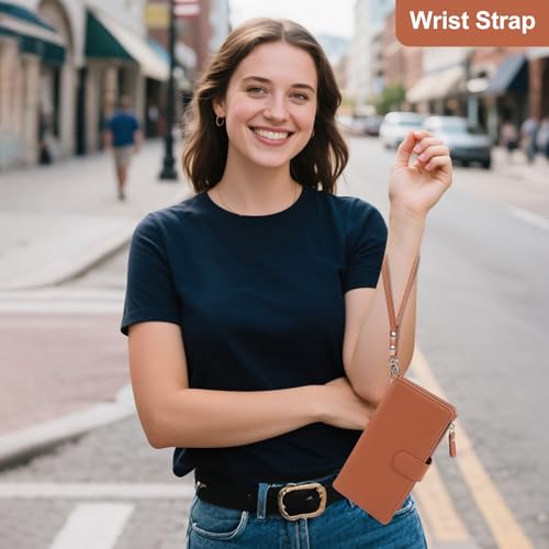Magnetic Case for iPhone 16 Wallet Compatible with Magsafe RFID Blocking Card Holder Detachable Phone Cover Kickstand Snap Strap Zipper Pocket PU Leather 6.1 inch (Brown) - color: Brown, size: iPhone 16