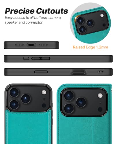 OCASE for iPhone 17 Pro Detachable Wallet Case with Card Holder, 2 in 1 PU Leather Flip Folio with RFID Blocking Stand Wrist Strap Shockproof Phone Cover 6.3 Inch 2025, Blue Green - color: Blue Green, size: iPhone 17 Pro