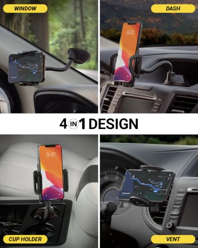 Scosche IHW10-SP1 4-in-1 Car Phone Holder Windshield, Dashboard, Vent, Cup Mount with Suction Cup | Dash, Vent or Windshield Mount | Stick Grip Suction Cup Base | Non-Magnetic | Black - size: 1 Pack, style: Window / Dash / Cup / Vent