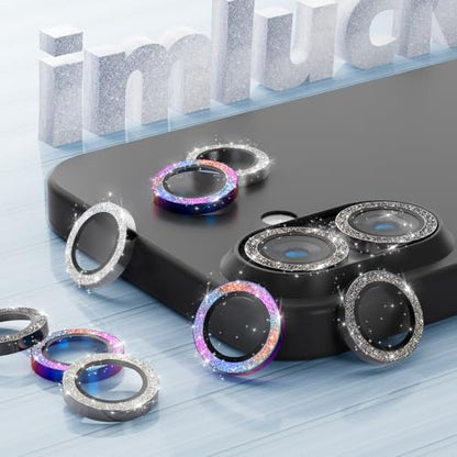 imluckies for iPhone 16 / iPhone 16 Plus/iPhone 17 Camera Lens Protector, AR+AF Tempered Glass 9H Anti-Scratch Metal Individual Lens Cover, HD Clear Camera Accessories, Glitter Black - color: Glitter Black