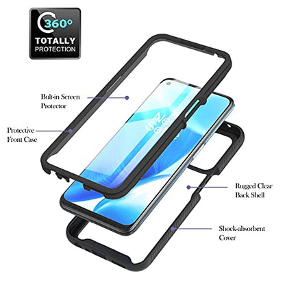 DETUOSI Oneplus Nord N200 5G Phone Case, Built in Screen Protector, Oneplus Nord N200 5G Shockproof Case [360 Full Body Protection], 3 in 1 Clear Protection Phone Case for 1+Nord N200 5G, Black