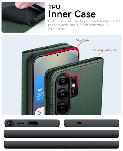 OCASE for Samsung Galaxy S26 Ultra Wallet Case, Card Holder, Blackish Blue | RFID Blocking, Kickstand, Magnetic Closure, PU Leather Flip Folio, Shockproof TPU Shell, Protective Phone Cover (6.9") 2026 - color: Blackish Green, size: Samsung Galaxy S26 Ultr