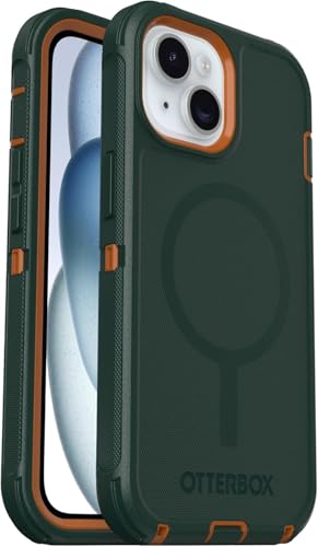 OtterBox iPhone 15, iPhone 14, & iPhone 13 (Only) - Defender Series MagSafe Case - Green Intrigue - Built-in Magnets - Screenless - Rugged & Durable - with Port Protection - Holster Clip Included - color: Green Intrigue, style: MagSafe