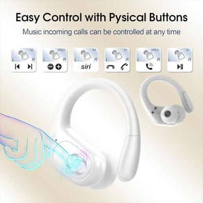 Wireless Earbuds 75H Bluetooth 5.4 Sport Headphones with Earhooks, White - color: White