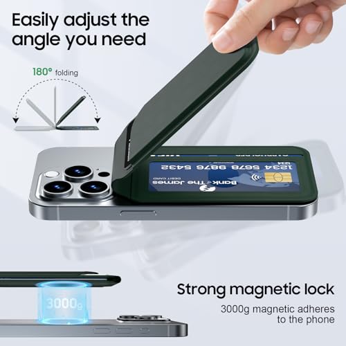 Magnetic Wallet for iPhone, Magnetic Phone Wallet for iPhone 17/16/15/14/13/12 Series with ID Window, RFID Blocking (Green) - color: green