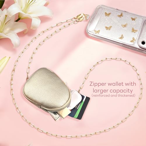UKON Adjustable Phone Lanyard Crossbody Strap With Wallet Clip-and-Go Strap with Zippered Pouch Widened Phone String for iPhone Hands-Free for Travelling Concerts - color: Gold