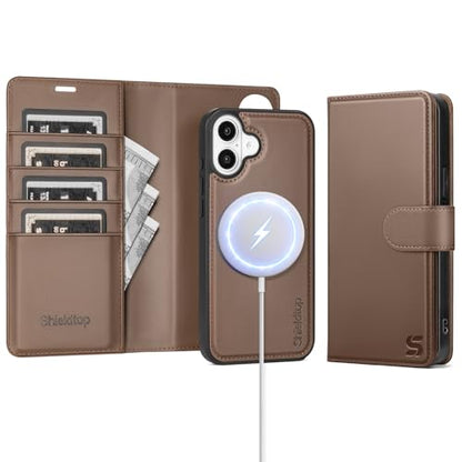 Shieldtop Compatible with MagSafe iPhone 17 Wallet Case,Coffee | 2 in 1 Detachable Magnetic,Credit Card Holder Slots,RFID Blocking,PU Leather,Kickstand,Flip Folio Phone Cover for Men & Women - color: Coffee, size: iPhone 17 - 6.3"