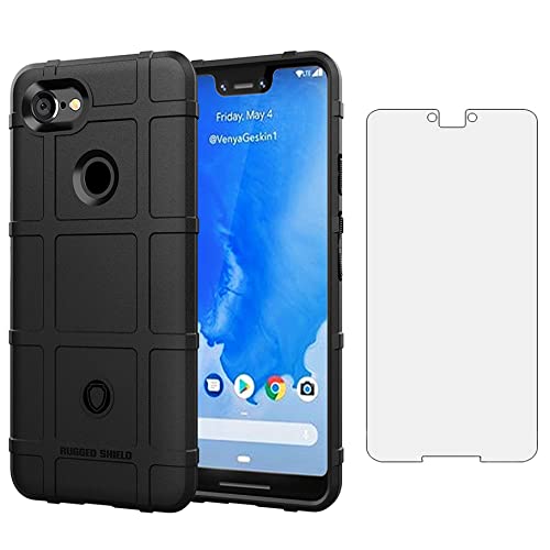 Phone Case for Google Pixel 3 XL with Tempered Glass Screen Protector Cover Film and Cell Accessories Rugged Hard Slim Heavy Duty Full Body Teens Pixel3XL Pixel3 LX Pixle 3XL Women Men Cases Black - color: Black