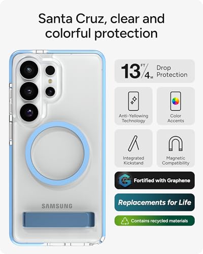 ZAGG Santa Cruz Snap Samsung Galaxy S26 Ultra Case with Kickstand - ICY Blue, Magnetic Crystal Clear Protective Phone Cover, 13ft Drop Protection, Graphene Reinforced, Slim Case with Stand - color: Icy Blue, size: Samsung Galaxy S26 Ultra