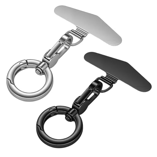 TENOC Metal Phone Tether with Spring Ring, Black+Silver - color: Silver/Black