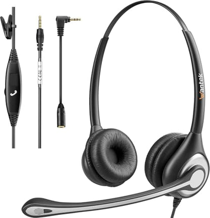 Wantek Cell Phone Headset with Microphone Noise Cancelling, Wired 3.5mm Computer Headphone for iPhone Samsung Android PC Laptop Tablet Skype Call Center Home Office, Ultra Comfort(F602J35)