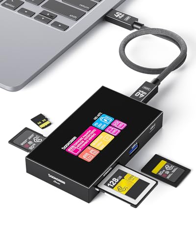 DOCKCASE Smart 8-in-1 CFexpress Type B/Type A Card Reader with Touch Screen | UHS-II SD/microSD Slots, 4K HDMI, USB-C & USB-A 3.2 Gen 2 (10Gbps), 100W PD for Filmmakers, Photographers & Creators