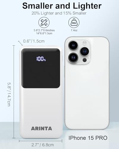 Power Bank Portable Charger 10000mAh PD 22.5W, Slim Battery Pack with LED Display & USB-C Input/Output, Compatible for Smartphones, Tablets,Travel Essentials. (White) - color: White