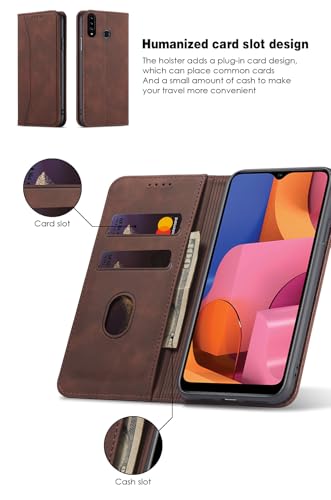 Asuwish Flip Wallet Phone Case for Samsung Galaxy A20s with Tempered Glass Screen Protector Magnetic Closure Folio Cover Credit Card Holder Slot Stand Cell Accessories A 20s Plus A207M Women Coffee - color: Coffee