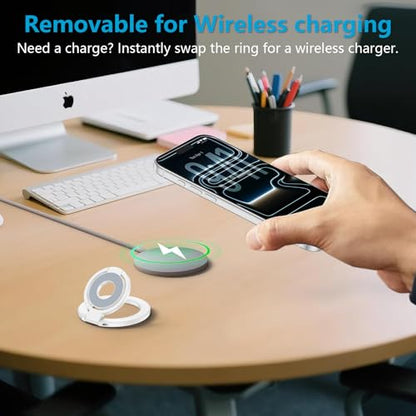 Dual-Sided Magnetic Phone Grip MagSafe Phone Ring Holder Kickstand Loop - color: white
