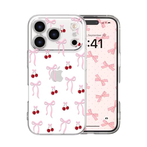 for iPhone 17 Pro Max Case, Ribbon | Cute Bow Cherry Aesthetic Clear Pattern Women Girls, Girly Transparent Soft Slim TPU Shockproof Protective Cover - color: Ribbon, size: for iPhone 17 Pro Max