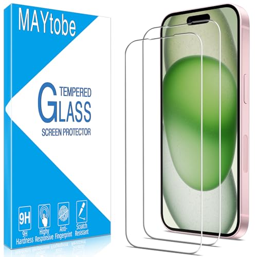 MAYtobe 2 Pack Screen Protector for Apple iPhone 15 Plus Tempered Glass - size: iPhone 15 Plus