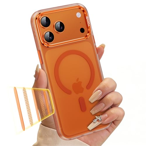 for iPhone 17 Pro Max Case Slim Design Cover [Military Grade Drop Protection] [Fit for MagSafe] Matte Translucent Shockproof Magnetic Phone Case for iPhone 17 Pro Max,Frosted Orange - color: Orange