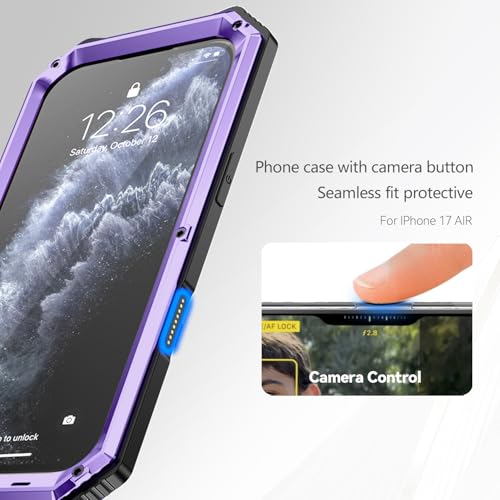 Lunivop Compatibility with iPhone Air Case 6.5'' 2025 Heavy Duty with Built in Screen Protector Lens Protection Rugged Stand 360 Full Body Military Grade Metal Bumper Phone Cases Men 17 Air Purple - color: Purple, size: iPhone 17 Air 6.5 2025