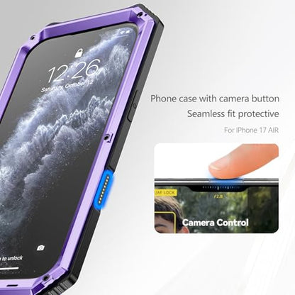 Lunivop Compatibility with iPhone Air Case 6.5'' 2025 Heavy Duty with Built in Screen Protector Lens Protection Rugged Stand 360 Full Body Military Grade Metal Bumper Phone Cases Men 17 Air Purple - color: Purple, size: iPhone 17 Air 6.5 2025