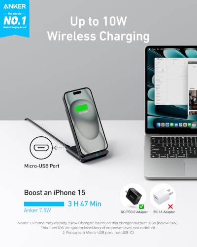 Anker 313 Qi-Certified 10W Max Wireless Charger Stand - color: Black, size: 1pack