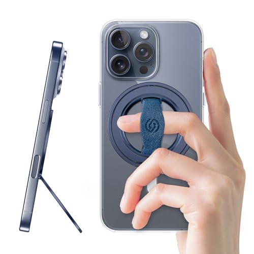 EWA MagOne 3rd Gen [Compatible with MagSafe] Phone Grip Stand with Finger Strap, Removable Magnetic Ring Holder Kickstand Loop for iPhone 17,16,15,14,13,12 Series-(Blue) - color: Blue