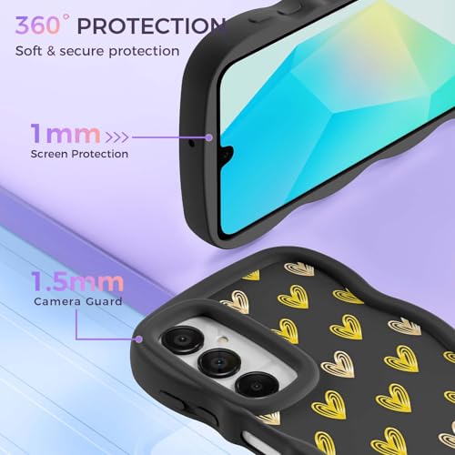for Galaxy A16 Phone Case, Wavy Soft TPU, Black-Heart | Wavy Frame Design, Soft Slim TPU, Full Camera Lens Protection, Shockproof Phone Cover - color: Black-Heart, size: Samsung A16