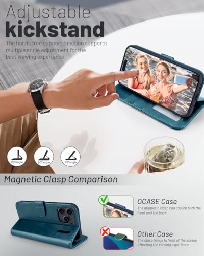 OCASE Compatible with iPhone 17 Pro Wallet Case, PU Leather Flip Folio Case with Card Holders RFID Blocking Kickstand [Shockproof TPU Inner Shell] Phone Cover 6.3 Inch 2025, Peacock Blue - color: Peacock Blue