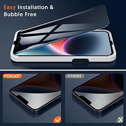 Fotbor for iPhone 14 Privacy Screen Protector[2 pack]+Camera Lens Protector[2 pack] with Easy Installation Frame,9H Tempered Glass Film[6.1 Inch] - size: iPhone 14-6.1 inch