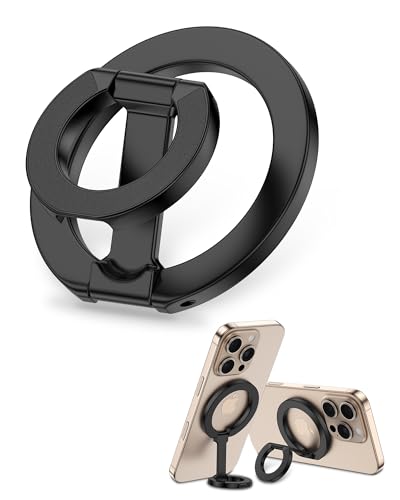 MagSafe Phone Grip Holder Dual-Sided Magnetic Finger Ring with Kickstand - color: Black