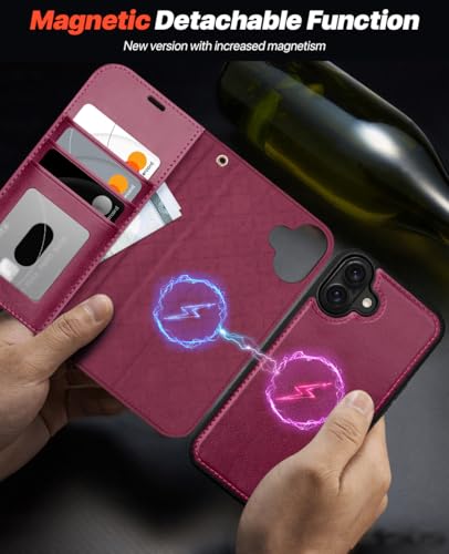 OCASE for iPhone 17 Detachable Wallet Case with Card Holder, 2 in 1 PU Leather Flip Folio with RFID Blocking Stand Wrist Strap Shockproof Phone Cover 6.3 Inch 2025, Burgundy - color: Burgundy, size: iPhone 17