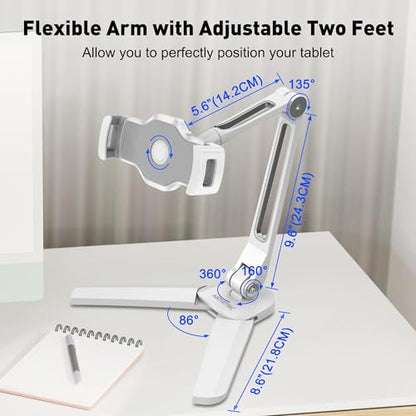 AboveTEK Under Cabinet iPad Mount, 3 in 1 Highflex 360° iPads Wall Mount for Kitchen, Tablet Celling Under Counter Holder, Kitchen Tablet Mount Fits 4.7" to 13.5" iPad, mini, Air, Surface Pro - White - color: white