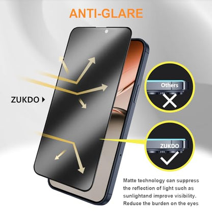 2 Pack for iPhone 17 6.3" Matte Privacy Screen Protector Anti-glare Anti-spy Tempered Glass Film Anti-fingerprint Easy Installation - size: iPhone 17