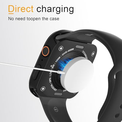Aluminum Rugged Case for Apple Watch Series 10/11 46mm, Built-in Tempered Glass with Back Cover, Ultra Thin Shockproof Metal Bumper Raised Edge Protection, Black - color: Black, size: 46mm