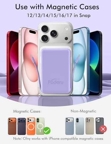 podoru for Magsafe Power Bank, 10000mAh Magnetic Portable Charger - color: Purple