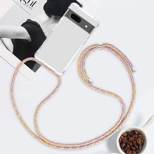 Clear Case for Google Pixel 8 Neck Cord Adjustable Crossbody Strap Phone Case for Women Transparent Soft TPU Anti Scratch Shockproof Protective Cover for Google Pixel 8 - Rainbow Yellow - size: Google Pixel 8