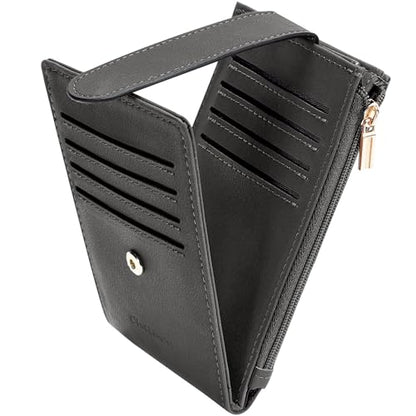 Chelmon Women's RFID Slim Card Holder Wallet | Thin Bifold Multi Card Case with Zipper Coin Pocket Purse for Women(Deep Grey) - color: Deep Grey1